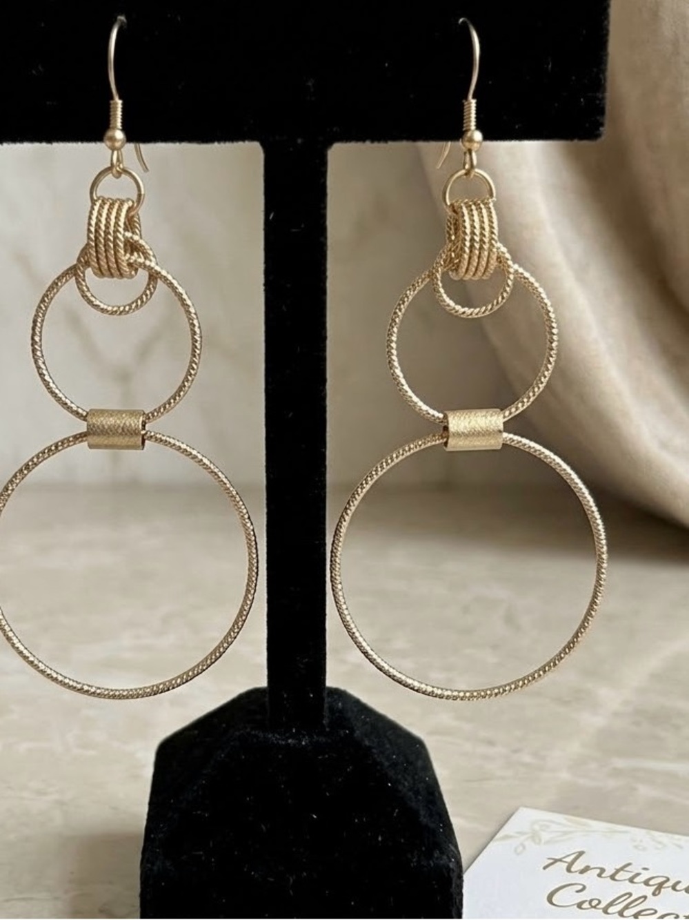 Vintage Double Hoop Dangle Earrings - Women Jewelry